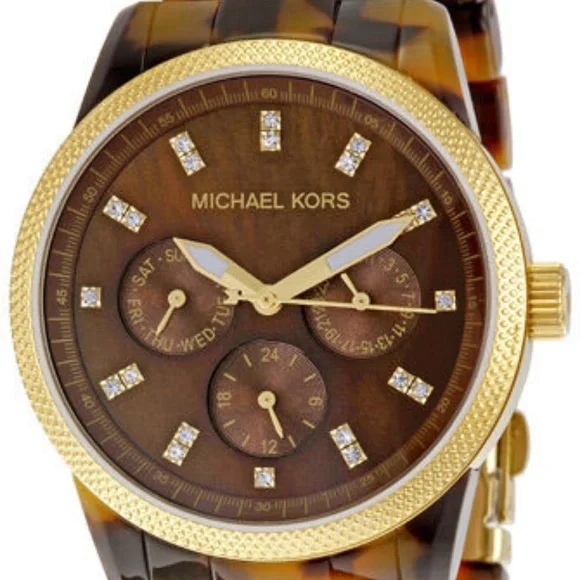 Michael Kors Tortoiseshell Watch Ritz MK5038 Swarovski Crystals chronograph dial - Picture 2 of 6